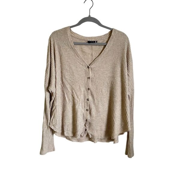 UO Out From Under JoJo Beige Oversized Waffle Knit Top M - Picture 5 of 10
